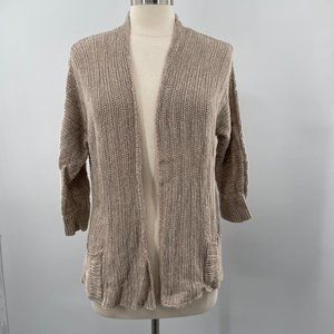 Chico’s Womens Tan Beige Linen Blend Open Front Sweater Cardigan  Size Large (2)